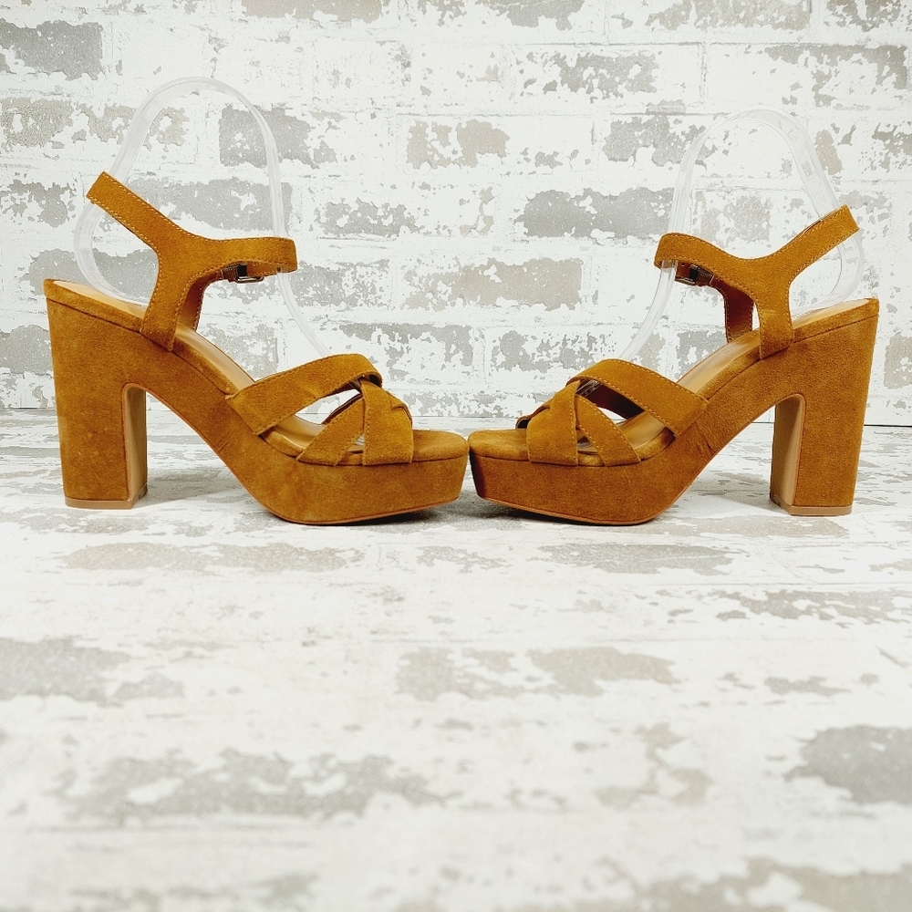 NEW Splendid Piper Tan Brown Suede Heeled Platform Sandals C998 - Picture 7 of 14
